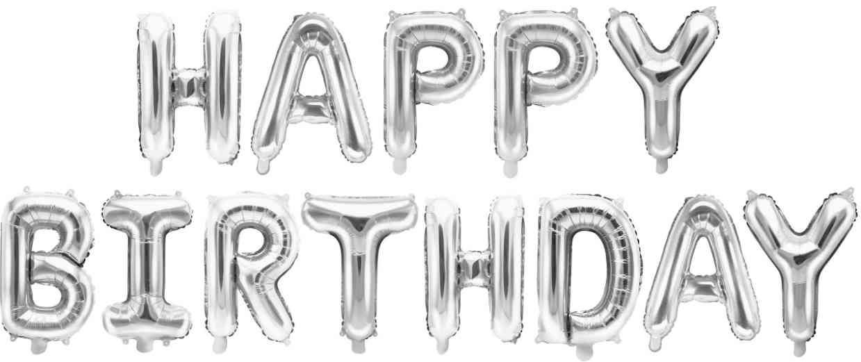 Шар фольга Буквы надпись Happy Birthday Серебро 16" 41смFL