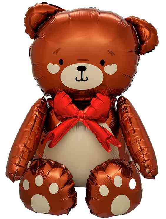 Шар фольга фигура AIR Мишка коричневый бант красный 28" 71смВЗ (медведь)