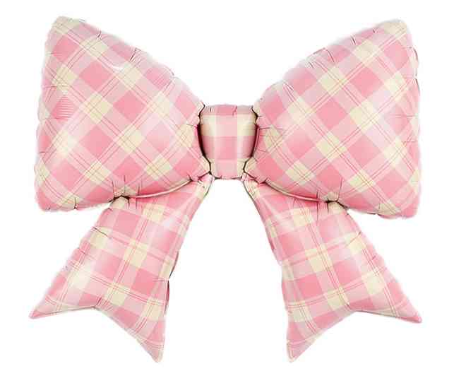 Шар фольга фигура Бант Клетка Виши Розовый Сатин 38" 97см FL (упак)