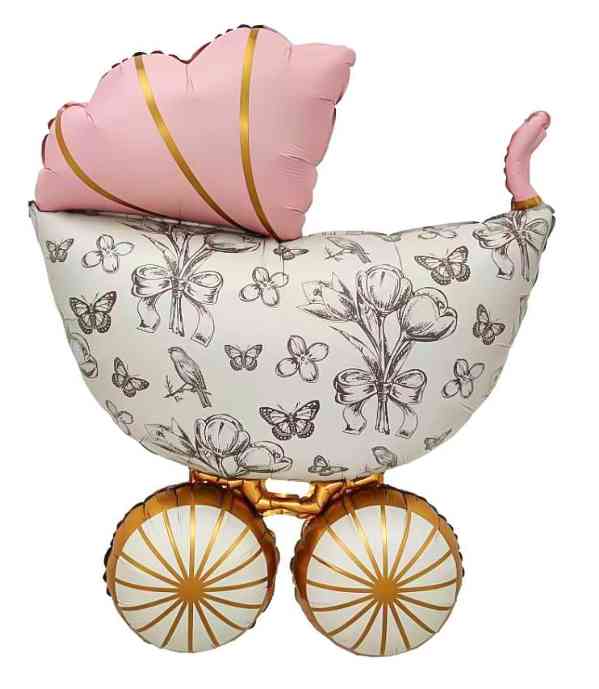 Шар фольга фигура Коляска Ретро Розовый Сатин 36" 91смFL