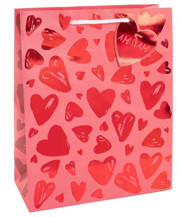 Пакет бумажный M 18х23см Множество сердец