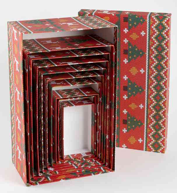 НГ Коробка прямоугольник 17х11х7см Новогодний орнамент с оленями