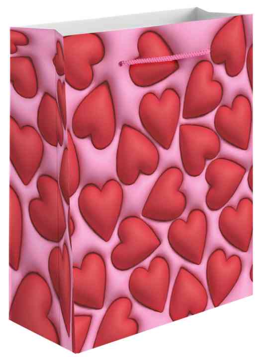 Пакет бумажный L 26х32см Объемные сердца