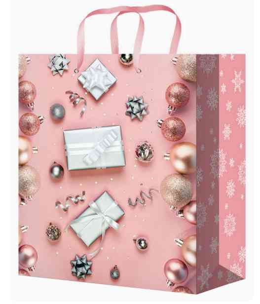 НГ Пакет M 18х23х8см Подарки и шары на нежно-розовом
