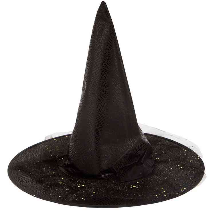 Шляпа с кристаллами 41 см, текстиль Ведьма, чёрная