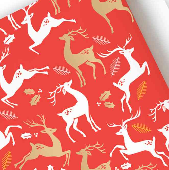НГ Бумага лист 70х100см Новогодние олени Красный Симфония