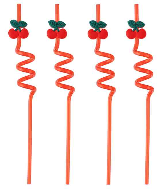 Трубочки для коктейля пластик Вишенки Красный (уп4) ВВ