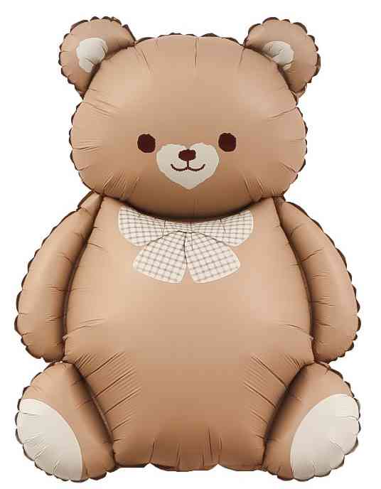 Шар фольга фигура Мишка Милый с бантом Коричневый Сатин 35" 89см FL (упак) (медведь)