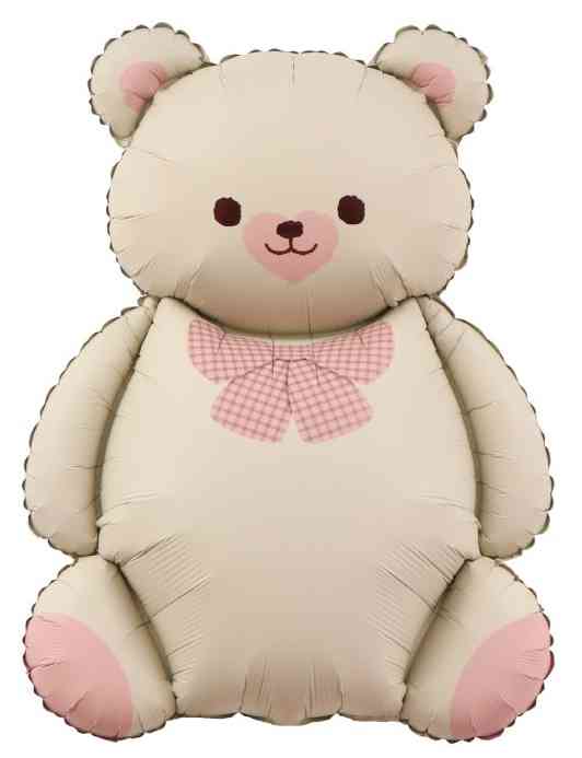 Шар фольга фигура Мишка Милый с бантом БежевыйРозовый Сатин 35" 89смFL (упак) (медведь)