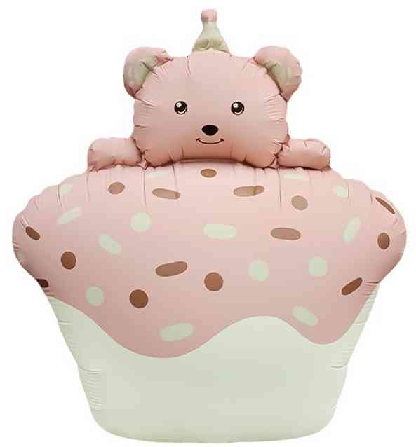 Шар фольга фигура Кексик с медвежонком Розовый Сатин 29" 74смFL