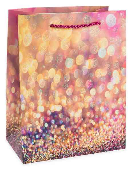 Пакет бумажный M 18х23см Гламур Дизайн №1 Розовый с блестками