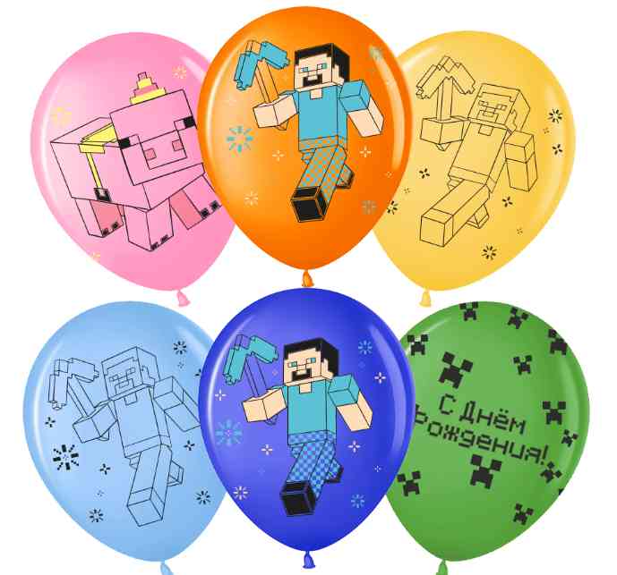 Шар латекс с рисунком 12"ВВ пастель С Днем Рождения! Пиксельный Герой (25шт)