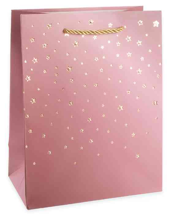 Пакет бумажный XL 31х41см Звездное сияние Дизайн №1 Розовый Металлик