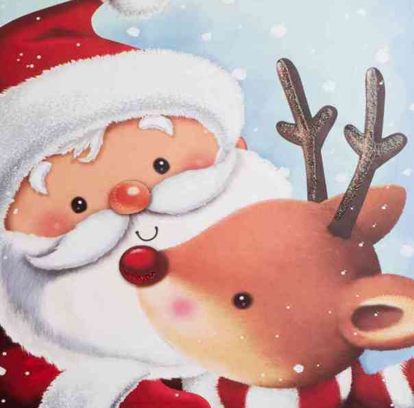 НГ Коробка квадрат 20х20х10см Дед Мороз и олененок Красный с блестками