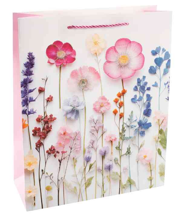 Пакет бумажный S 12х15см Цветочная мелодия Дизайн №1 с блестками