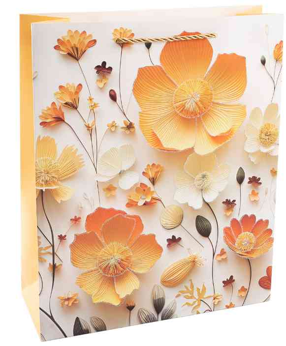 Пакет бумажный S 12х15см Цветочная мелодия Дизайн №2 с блестками