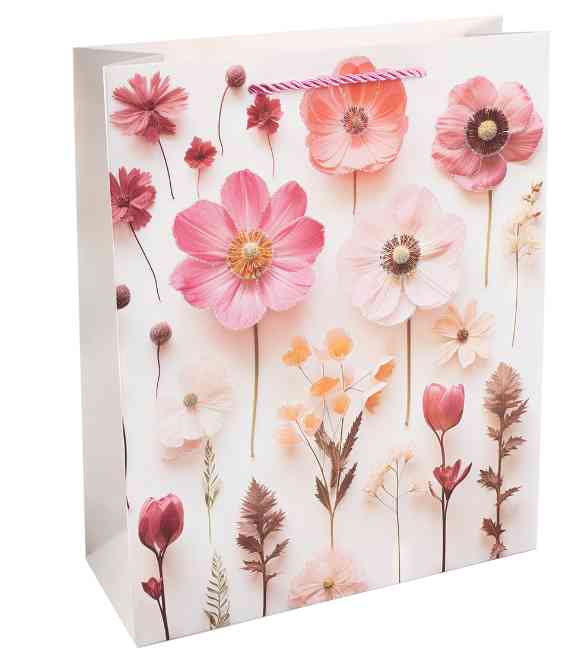 Пакет бумажный S 12х15см Цветочная мелодия Дизайн №3 с блестками