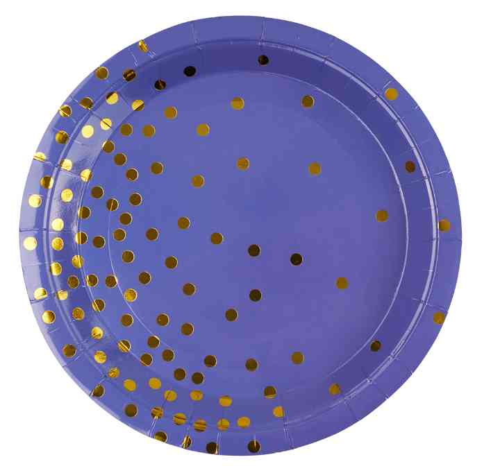 Тарелки бумажные Конфетти Синий Золото Металлик 180см (уп6) ВВ