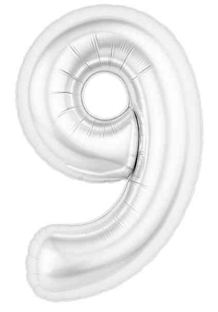 Шар фольга Цифра 40" AG Slim Белый блеск "9" (упак)