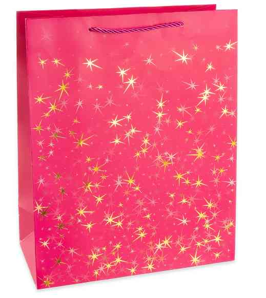 Пакет бумажный L 26х32см Тысячи созвездий Дизайн №1 РозовыйЗолото Металлик