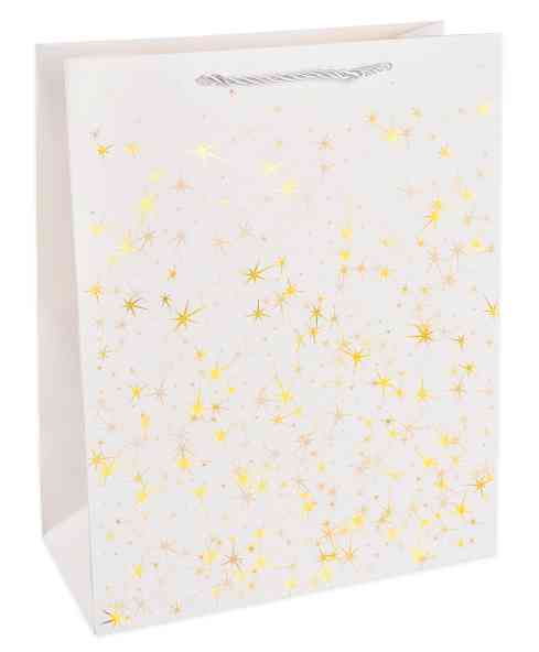 Пакет бумажный XL 31х41см Тысячи созвездий Дизайн №4 БелыйЗолото Металлик
