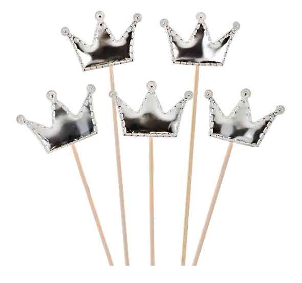 Пики для канапе дерево Короны Серебро Металлик 12см (уп5) ВВ