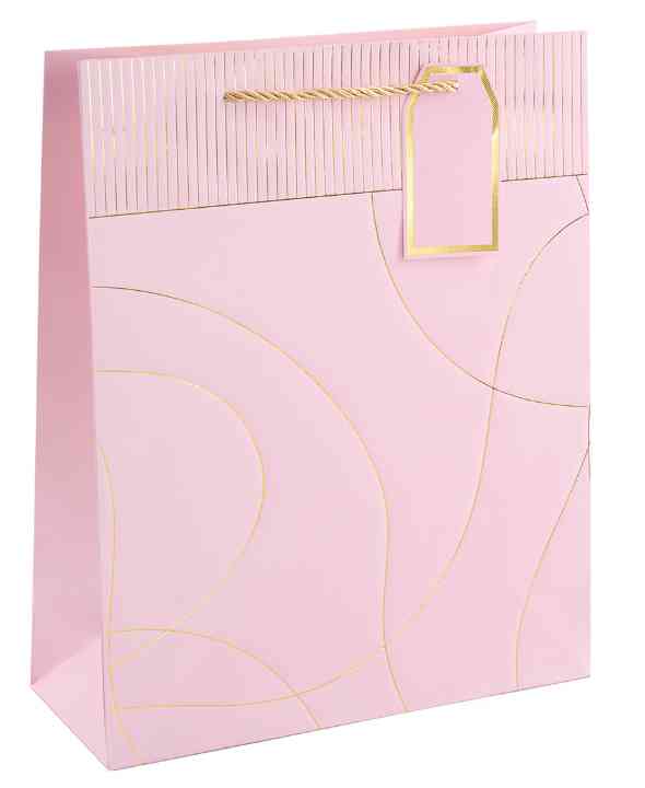 Пакет бумажный L 26х32см Тонкие линии Дизайн №3 Розовый Металлик