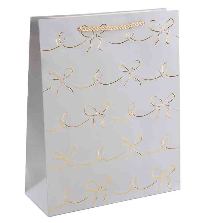 Пакет бумажный XL 31х41см Милые бантики Дизайн №1 Серебро Металлик