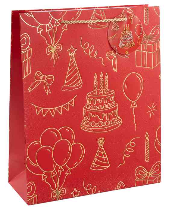Пакет бумажный XL 31х41см Праздничный Дизайн №1 Красный Металлик