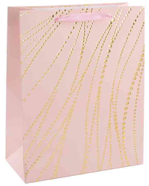 Пакет бумажный M 18х23см Золотые нити Дизайн №1 Светло-розовый Металлик