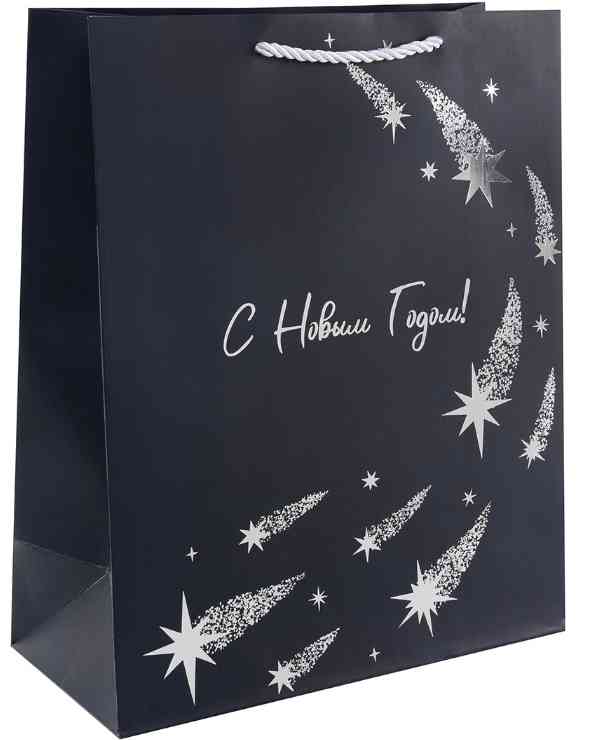НГ Пакет бумажный L 26х32см С Новым Годом! звездопад Металлик