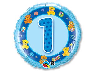 Шар фольга 18''/QL круг 1год Мишки голубой