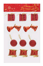 Игрушки на елку ассорти 3 подарка 2 колокол 3 шара 3 барабана (уп11)