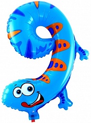 Шар фольга Цифра 16"/КА Животные "9" Ящерица клапан