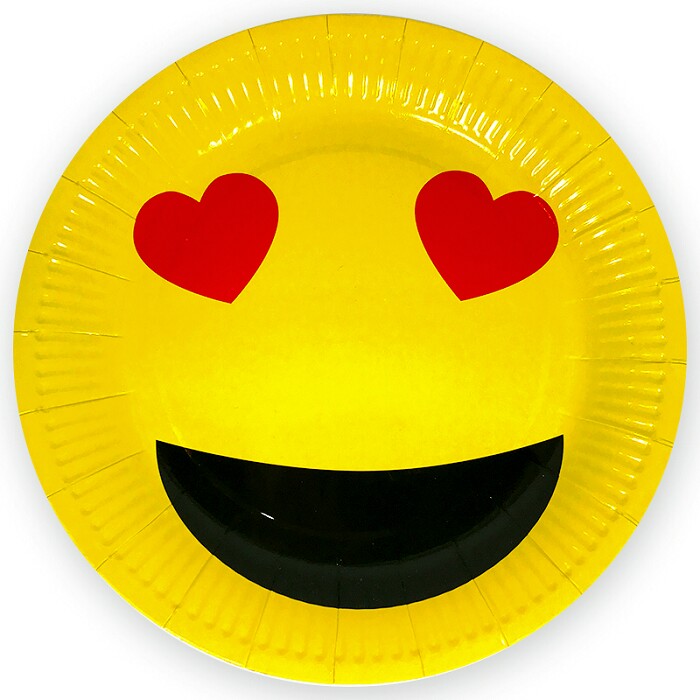 Тарелки бумажные 230 мм, 6 шт. Смайл жёлтый влюблённый