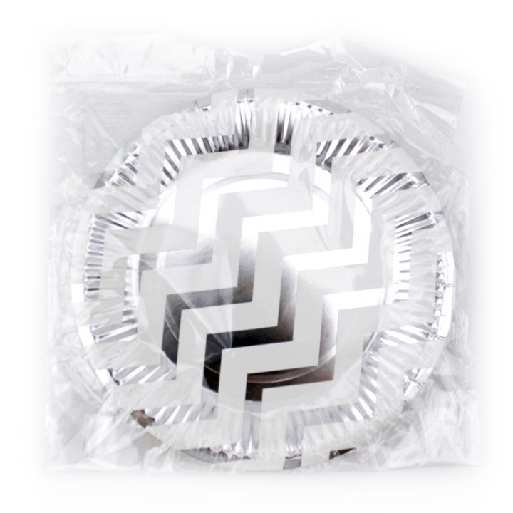 Тарелки бумажные 180 мм, 6 шт. Зигзаг серебряный