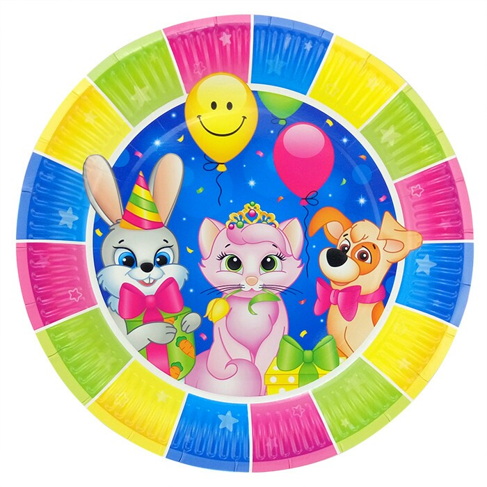 Тарелки бумажные 180 мм, 6 шт. Милые зверята