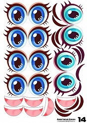 Наклейка на шары и подарки Глазки Рты №14 6 компл на листе