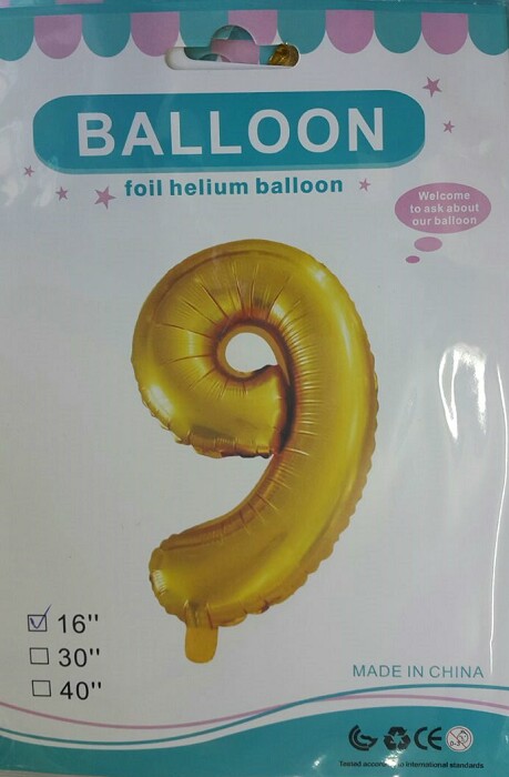 Шар фольга Цифра 16"/КА Золото "9"