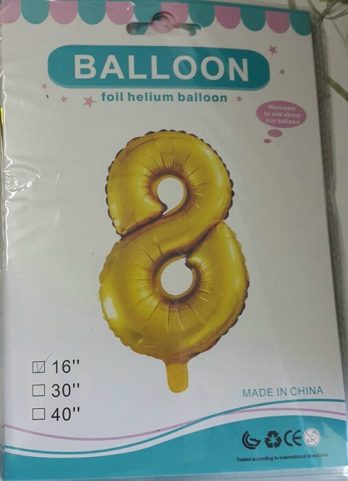 Шар фольга Цифра 16"/КА Золото "8"