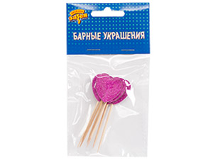 Пики для канапе дерево Сердце 8см (уп6)