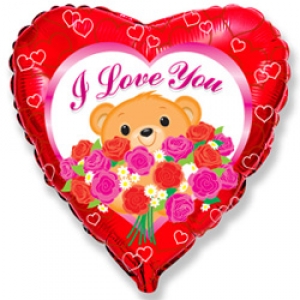 Шар фольга 18''/Fm сердце I LOVE YOU Мишка с розами