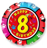 Шар фольга Цифра 18"/Fm круг Happy Birthday "8"