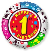 Шар фольга Цифра 18"/Fm круг Happy Birthday "1"