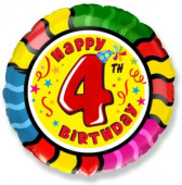 Шар фольга Цифра 18"/Fm круг Happy Birthday "4"