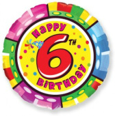 Шар фольга Цифра 18"/Fm круг Happy Birthday "6"