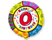 Шар фольга Цифра 18"/Fm круг Happy Birthday "0"