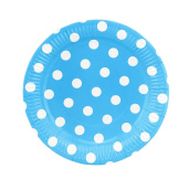 Тарелки бумажные 230 мм, 6 шт. Белый горох, голубые