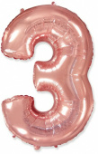 Шар фольга Цифра 40''/Fm Розовое Золото Rose Gold "3"