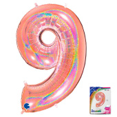 Шар фольга Цифра 40''/GR Розовое Золото голография "9"